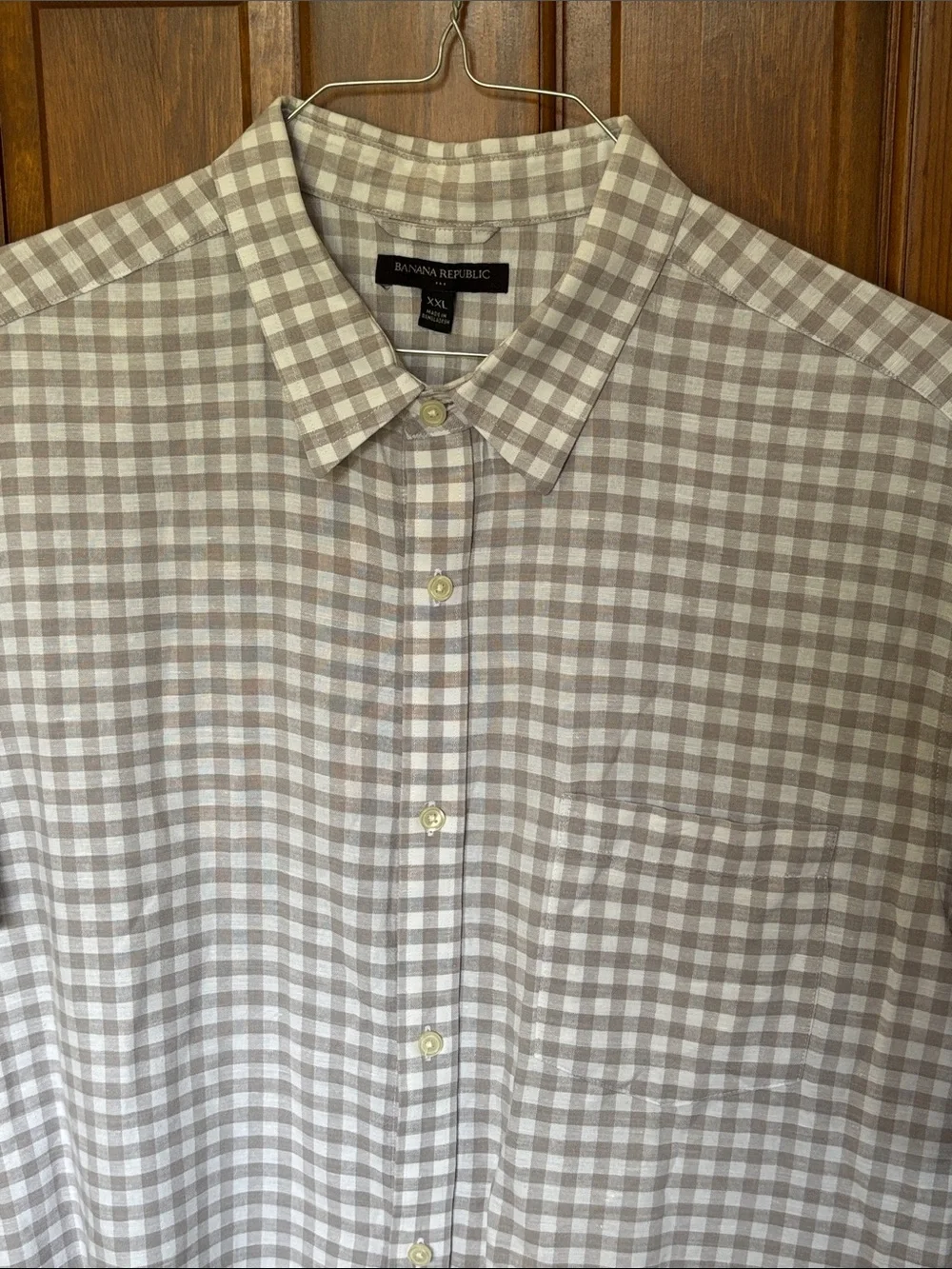 Banana Republic Men's Short-Sleeve Checked Button-Up Shirt Light Tan/White XXL